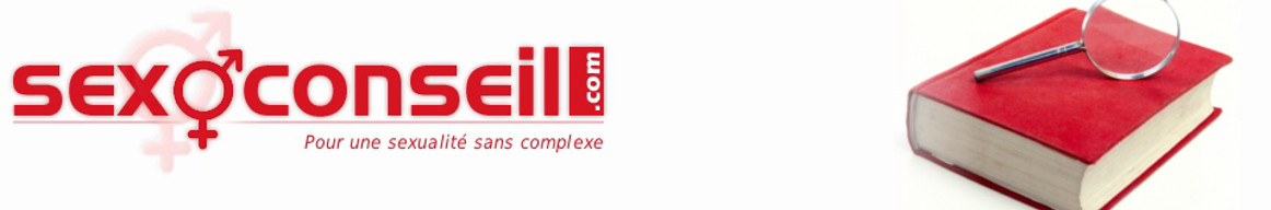 sexoconseil logo et une loupe posée sur un dictionnaire rouge