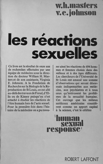 couverture du livres de Masters et Johnson, les réactions sexuelles